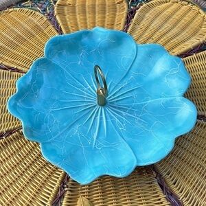 🩵🩵🩵Vintage retro California pottery serving tray turquoise 12 inches wide